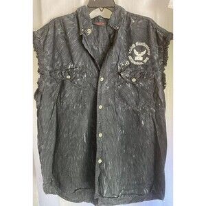 Bikers Edge Sleeveless Button Up Shirt Motorcycle Size XL Black Marble Eagle
